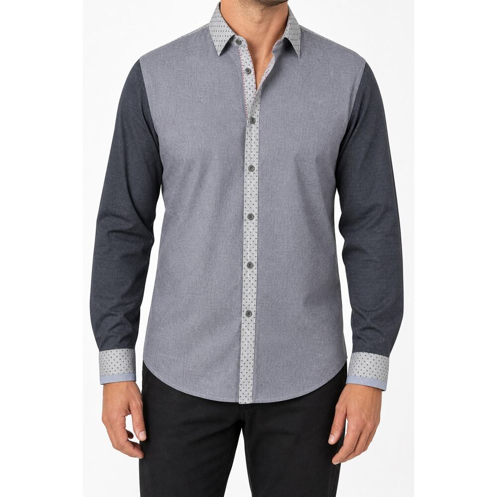 Robert Graham Men's Tailored Fit Contrast Button Down Shirt Gray L